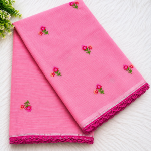 Blush Pink Embroidered Kota Doria Saree